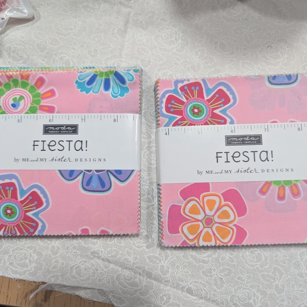 Moda Fiesta! Floral Fabric Squares - Pink, Blue, Green